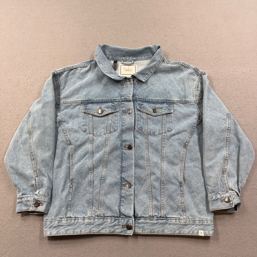 Produx Denim Jacket Women's‎ Large Blue Boyfriend Fit Light Wash Oversized Boxy